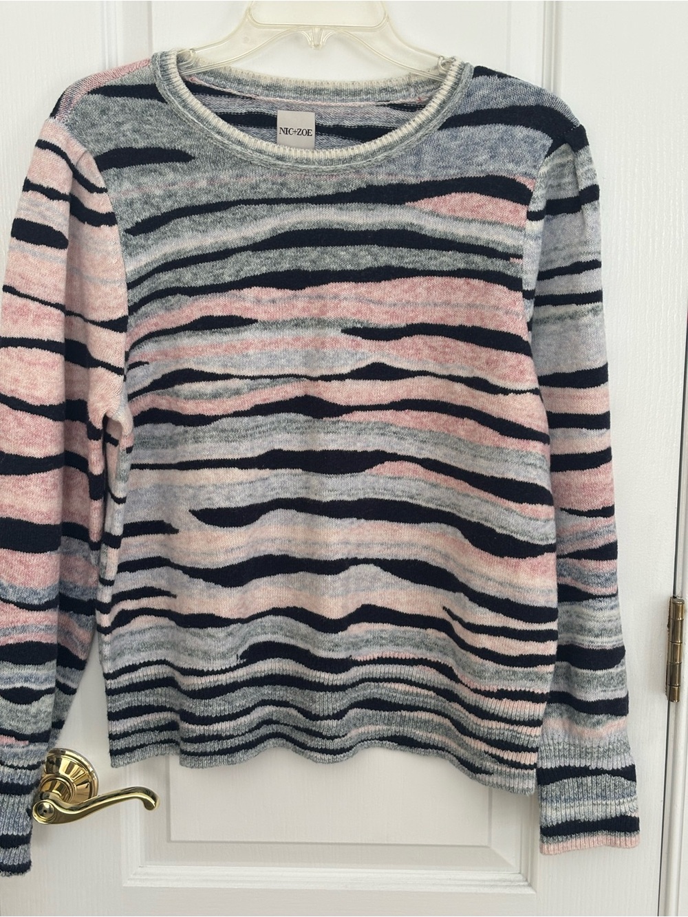 NIC+ZOE Pink, Gray & Navy Striped Crewneck Sweater